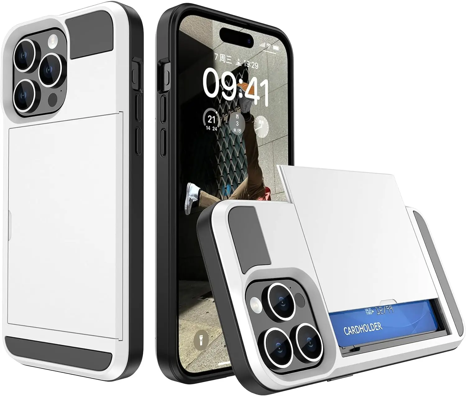 

Wallet Case for iPhone 15Pro Max/15 Pro/15 Plus/15, Rugged Cover with Sliding Card Slot Dual Layer Protective Shockproof Case