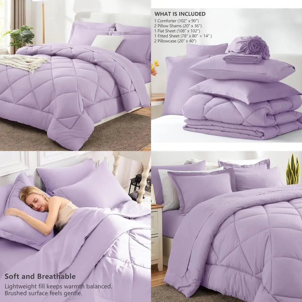 

7-Piece Lavender King Comforter Set: Plush Bedding with Sheets, Pillowcases, and Shams for Year-Round Comfort