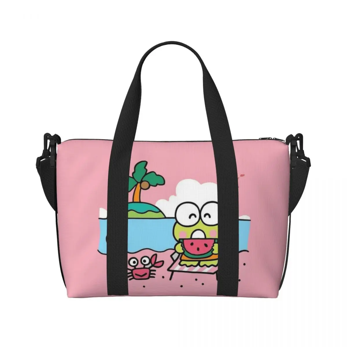 

Custom Large Keroppi Tote Bag Women Shoulder Shopping Beach Gym Travel Bag