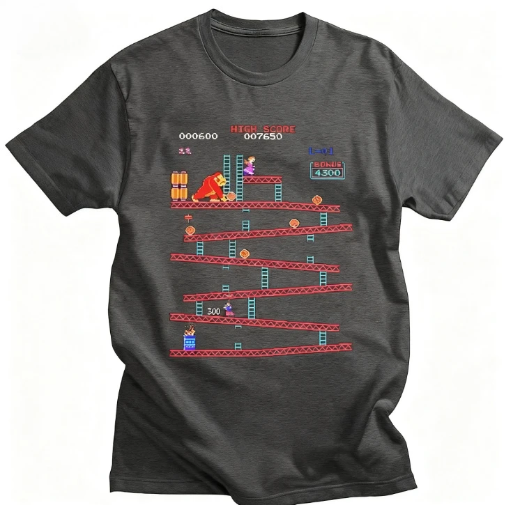 2025 جديد متعة دونكي كونغ تي شيرت الرجال ممر لعبة تي شيرت مطبوع 100_ القطن تي شيرت تي شيرتات قصيرة الاكمام ملابس الشارع