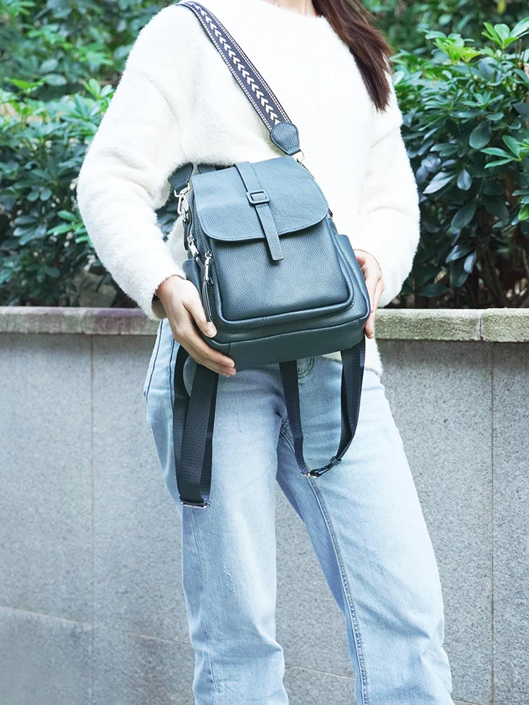 Zency Women 100% Genuine Leather Small Backpack Roomy Knapsack Shoulder Bag Satchel 2024 Trendy bolsa feminina