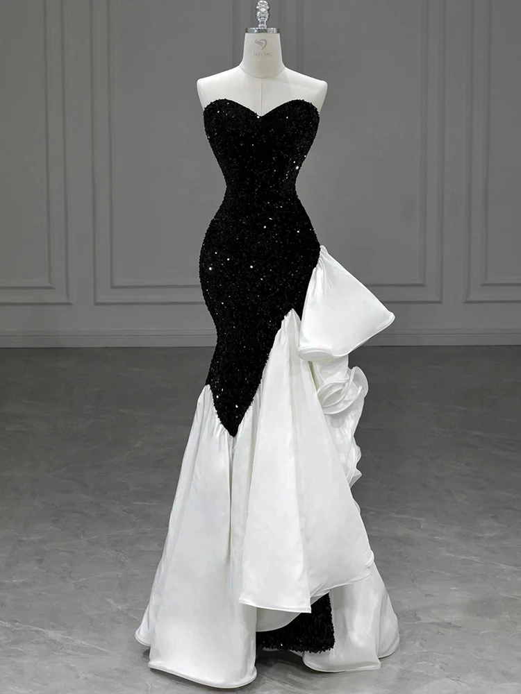 

Ele Bla Hepburn Sle Evening Gown Sparkling Fi Tail Host Year End Par Dr Korean Sle Zipper Ba Sequin Dr