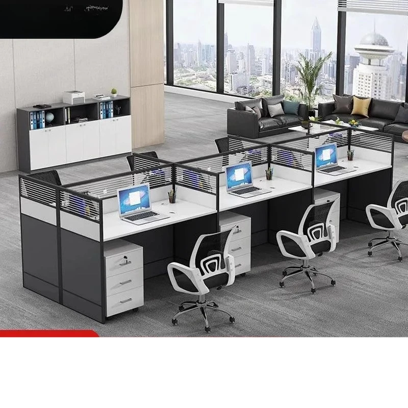 

Computer desk Modern simple office table &chair Office computer desk four or six people combination desk screen