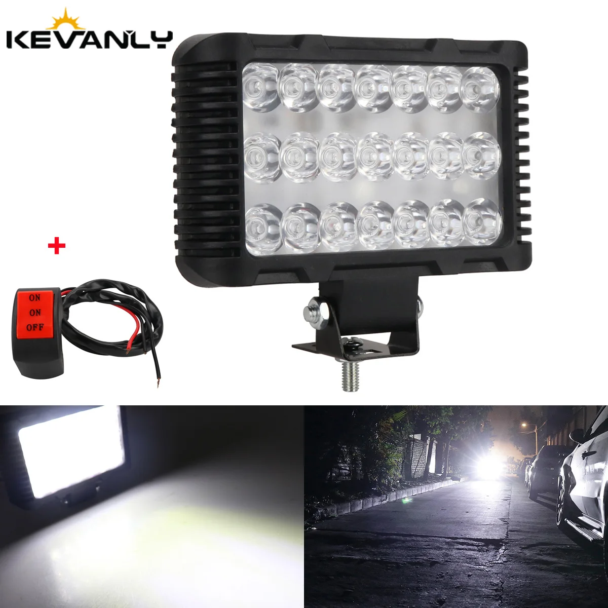 Car LED Work Light With Switch Square LED Headlight Super Bright LED Bar Light Motorcycle Led Auxiliary Spotlight Universal
