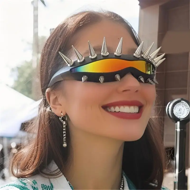 

31BF Modern Rivet Studded Sunglasses for Men Women Night Club Lens Hiphop Glasses For Evening Party and Music Festival