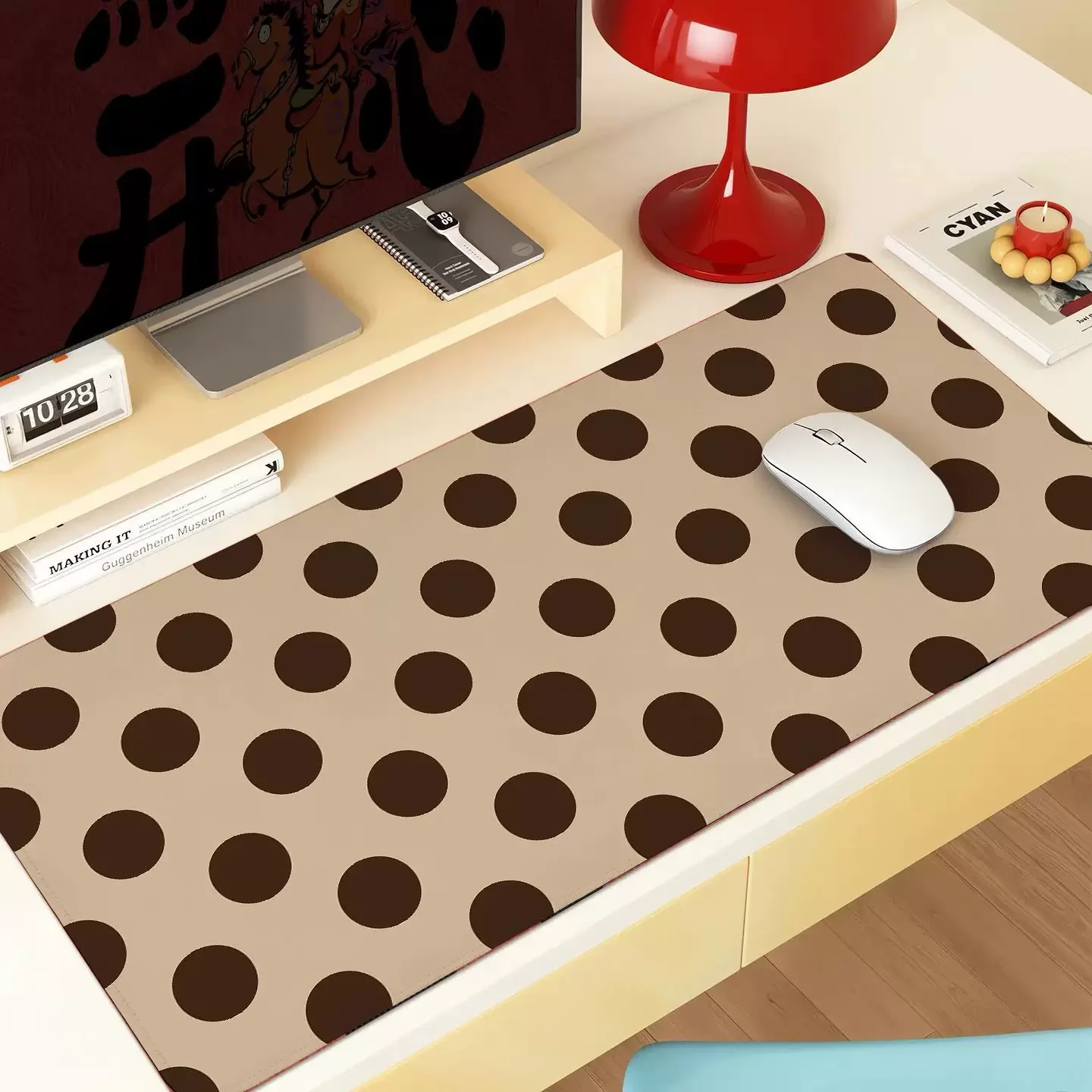 Leather Desk Pad Protector Big Polka Dots Y2K Girl Dark Tones Mouse Pad Office Desk Mat Waterproof Non-Slip PU Desk Blotter Pad