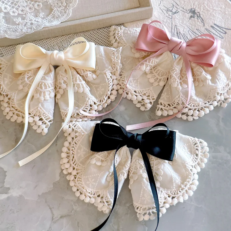 ボヘミアンスタイルベージュ中空甘いレースのリボンヘアクリップファッション春クリップエレガントなヘアバレッタかわいいヘアアクセサリー女の子のための