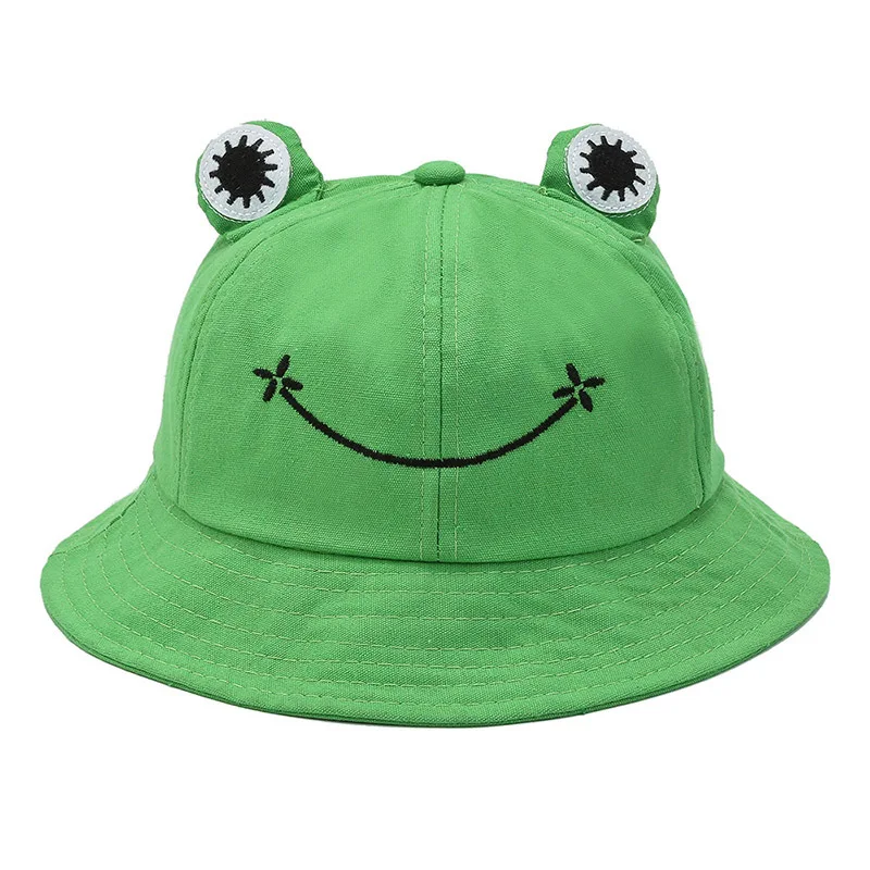 New Cute 3D Frog Eyes Bucket Hat Green Cartoon Embroidery Fisherman Hat Halloween Florian Cosplay Party CostumeAccessory Sun Hat
