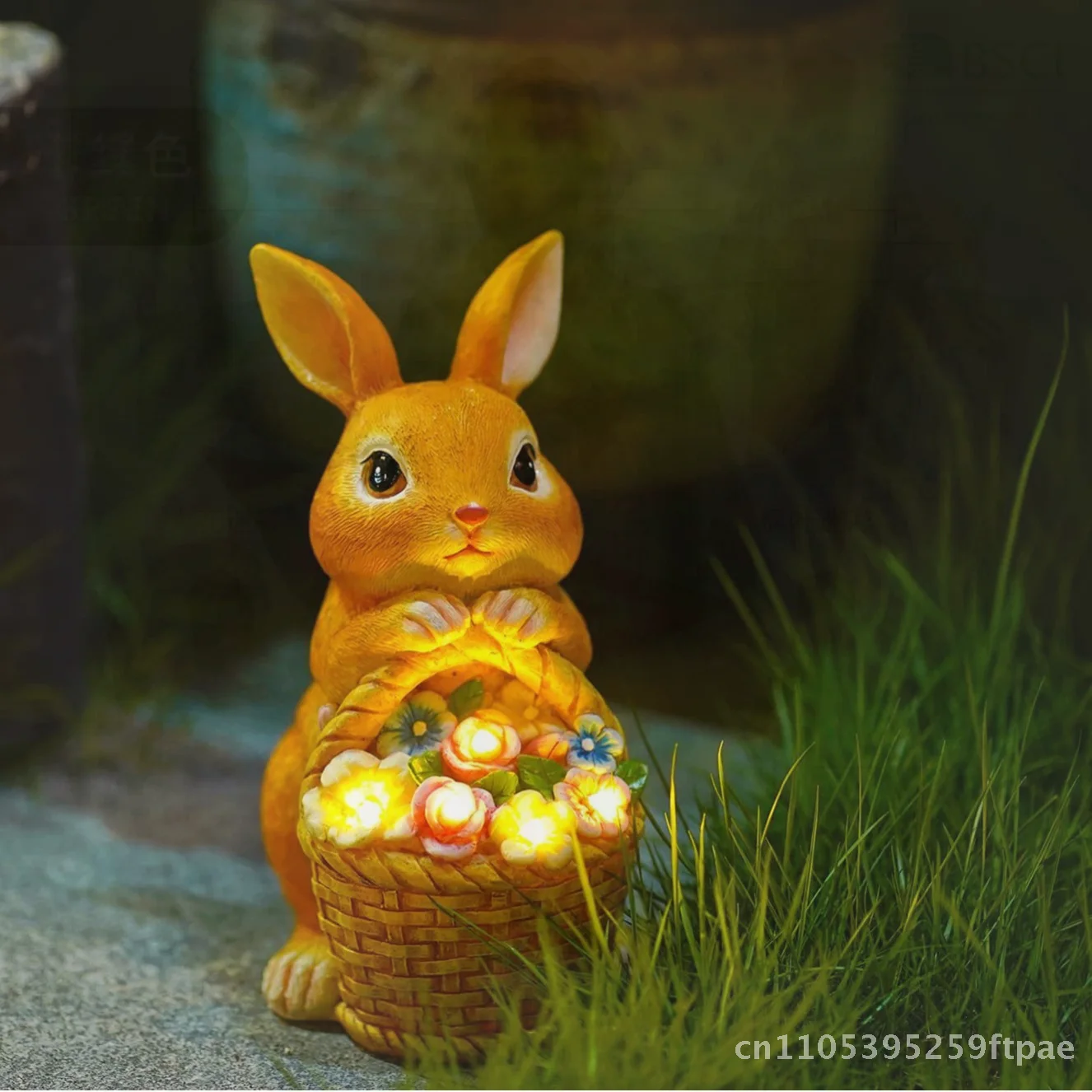 Solar Rabbit Basket Resin Crafts Creative Simulation Garden Courtyard Home Decoration Yellow & White Rabbit Ornaments