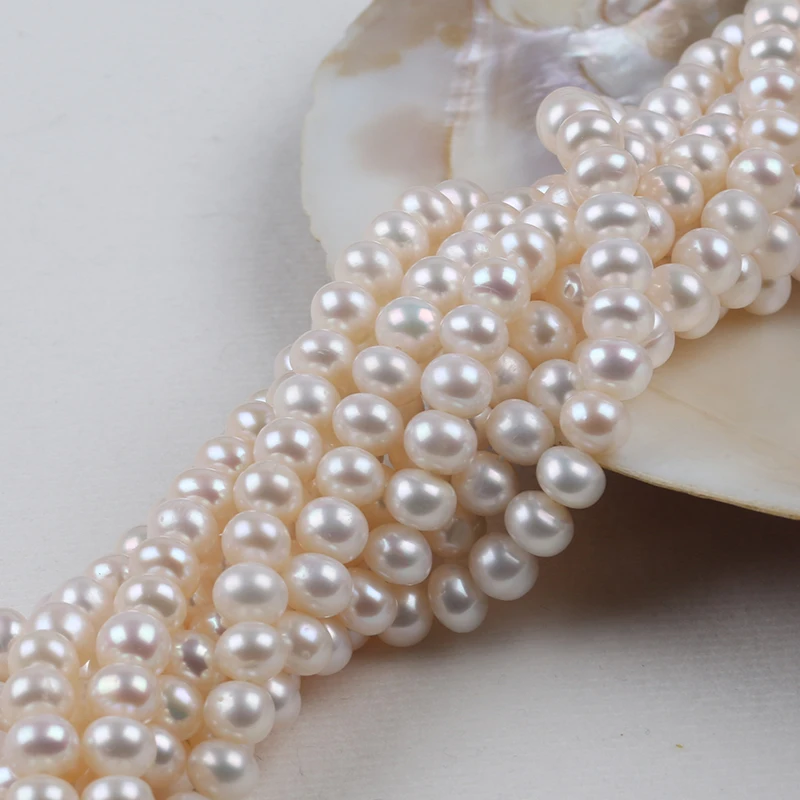 8-9mm 3A+ 3A White Button Shape Loose Real Freshwater Pearl Beads Strand