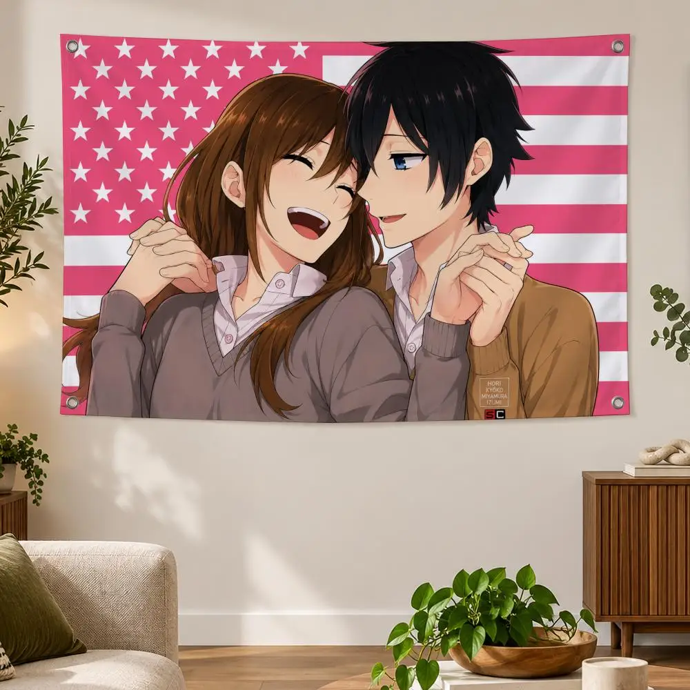 Anime Horimiya School Expressive H-Hori X Miyamura Flags Banner Decor for Bedroom,Garden,Party,Club,Gaming Room,Indoor Outdoor