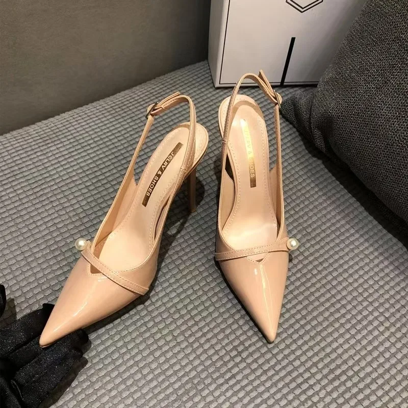 

Summer Baotou Sandals Women's Fashion Pointed Head Shallow Mouth Metal Buckle Anti-slip Wear-resistant High Heels Pumps Mujer