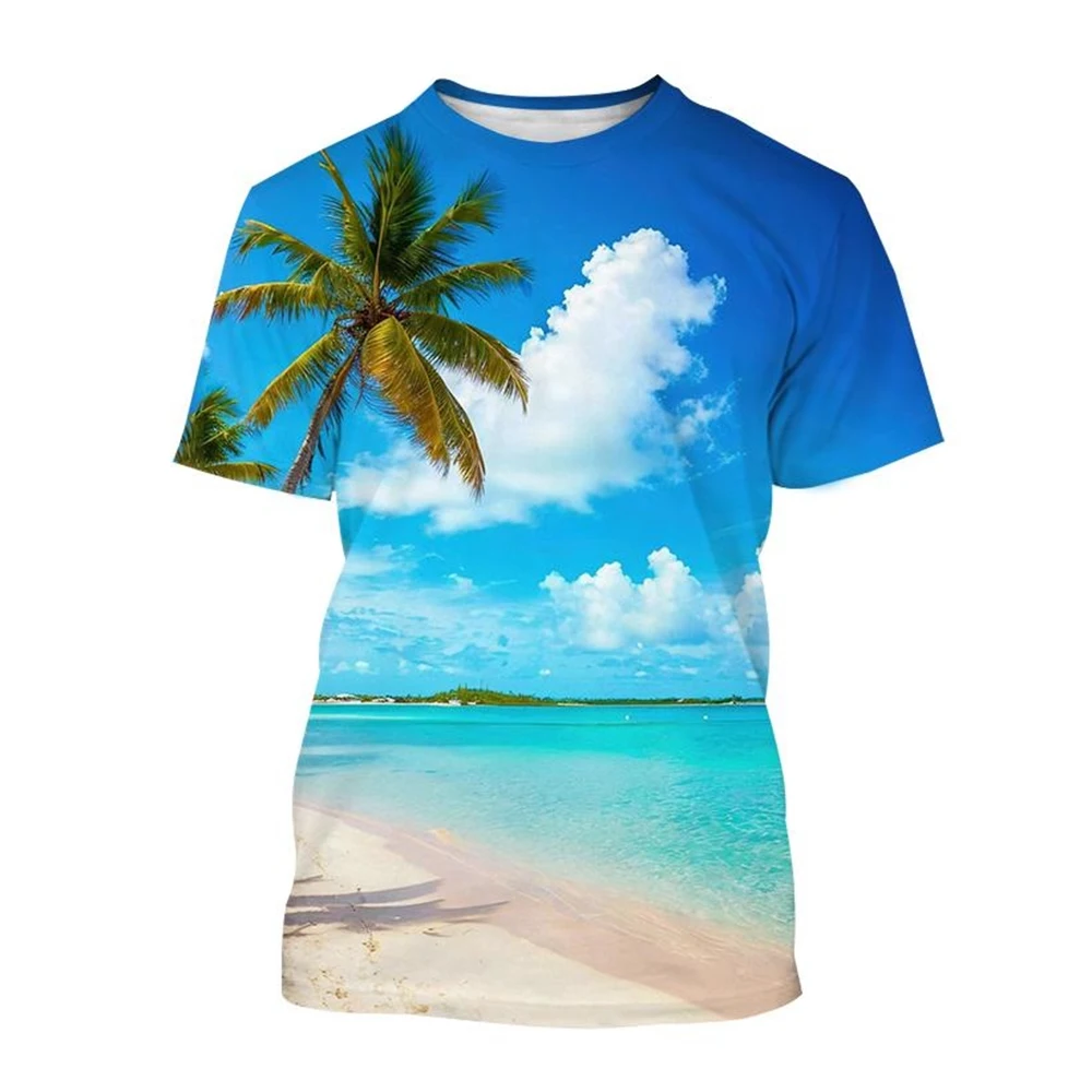 Hot selling new sea scenery 3D printed T-shirt for men and women fashionable beach sunrise and sunset scenery printed T-shirt ro