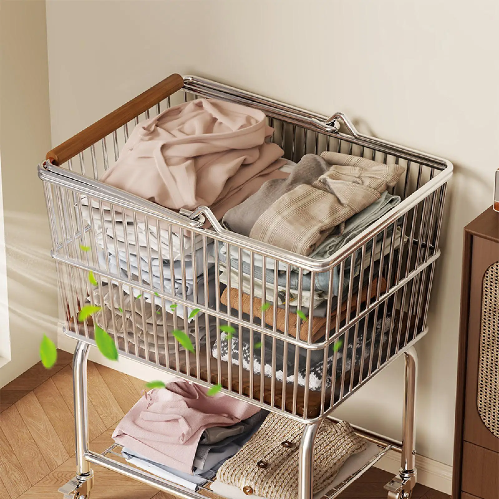 

Laundry Basket with Wheels Heavy Duty Lightweight Practical Storage Rolling Laundry Basket for Home Hotel Dorm Bedroom Office