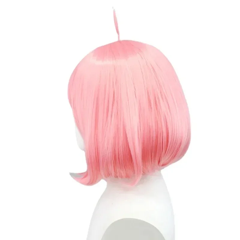 Spy X keluarga Anya Wig Cosplay 14.5 inci Wig rambut sintetis merah muda keriting pendek berdandan pesta pertunjukan Festival Pertunjukan Halloween