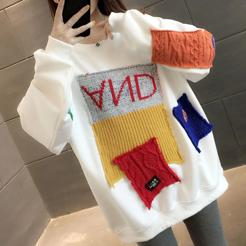 

Large size loose spring and autumn thin design, lazy style, round neck hoodie trend sweatshirt harajuku clothes