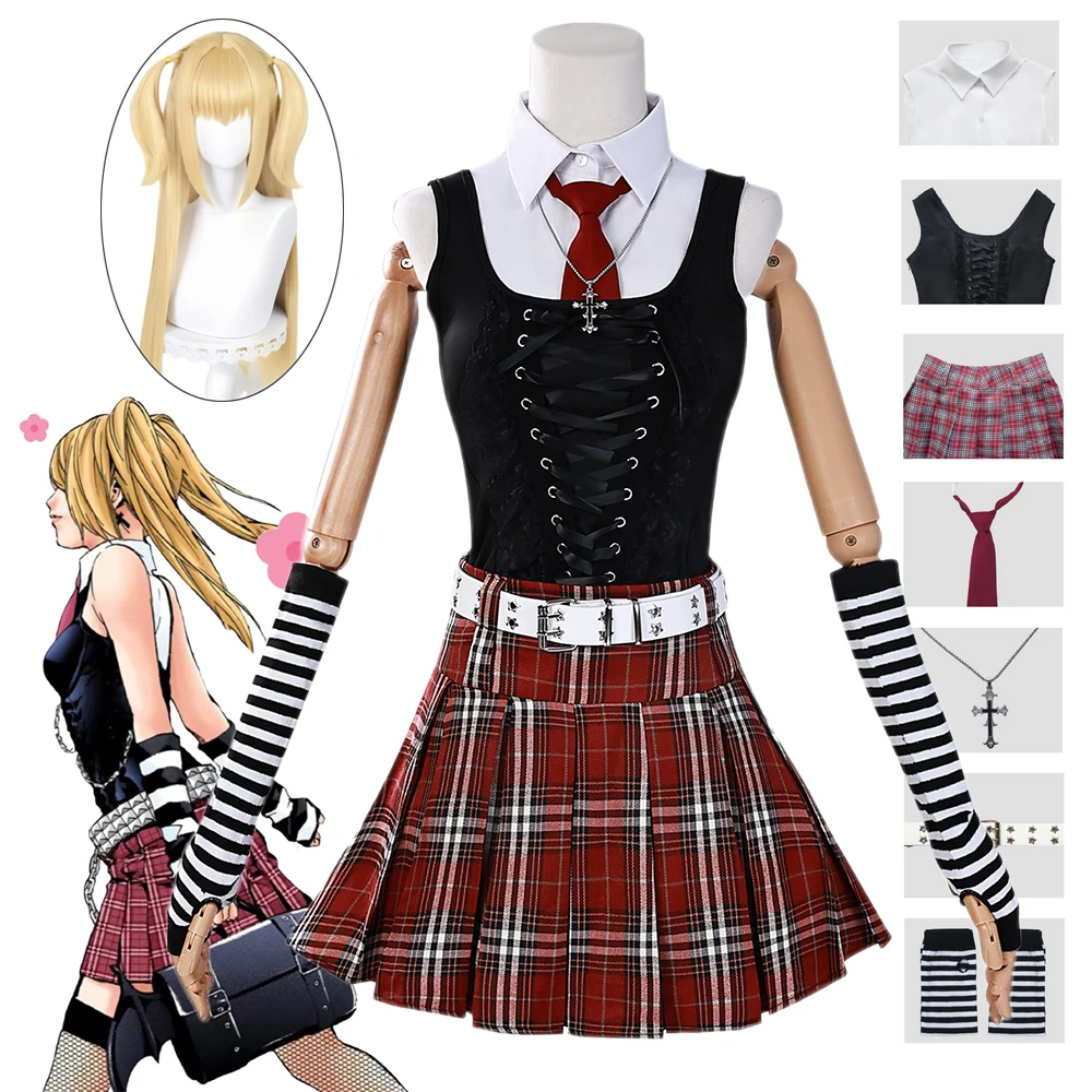 

Anime MisaMisa Cosplay Costume Wig Amane Misa School Girl JK Uniform Dress Women Outfit Halloween Carnival Party Full Set Cos