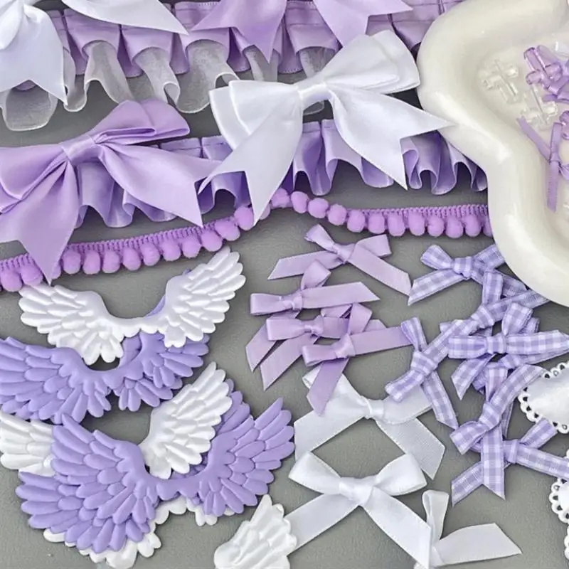 50 Stück Süßes Ita Bag DIY Dekorations-Set Spitzenband Schleife Flügel Itabag Zubehör Lolita Anime Karten- und Abzeichentaschen Handgemachtes Bastelzubehör – Detail 6
