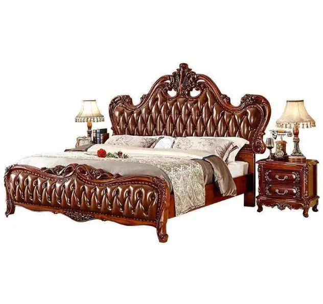 

@#American Upholstery Double Beds with Storage Bedroom Sets Furniture European Classic Wood Bed