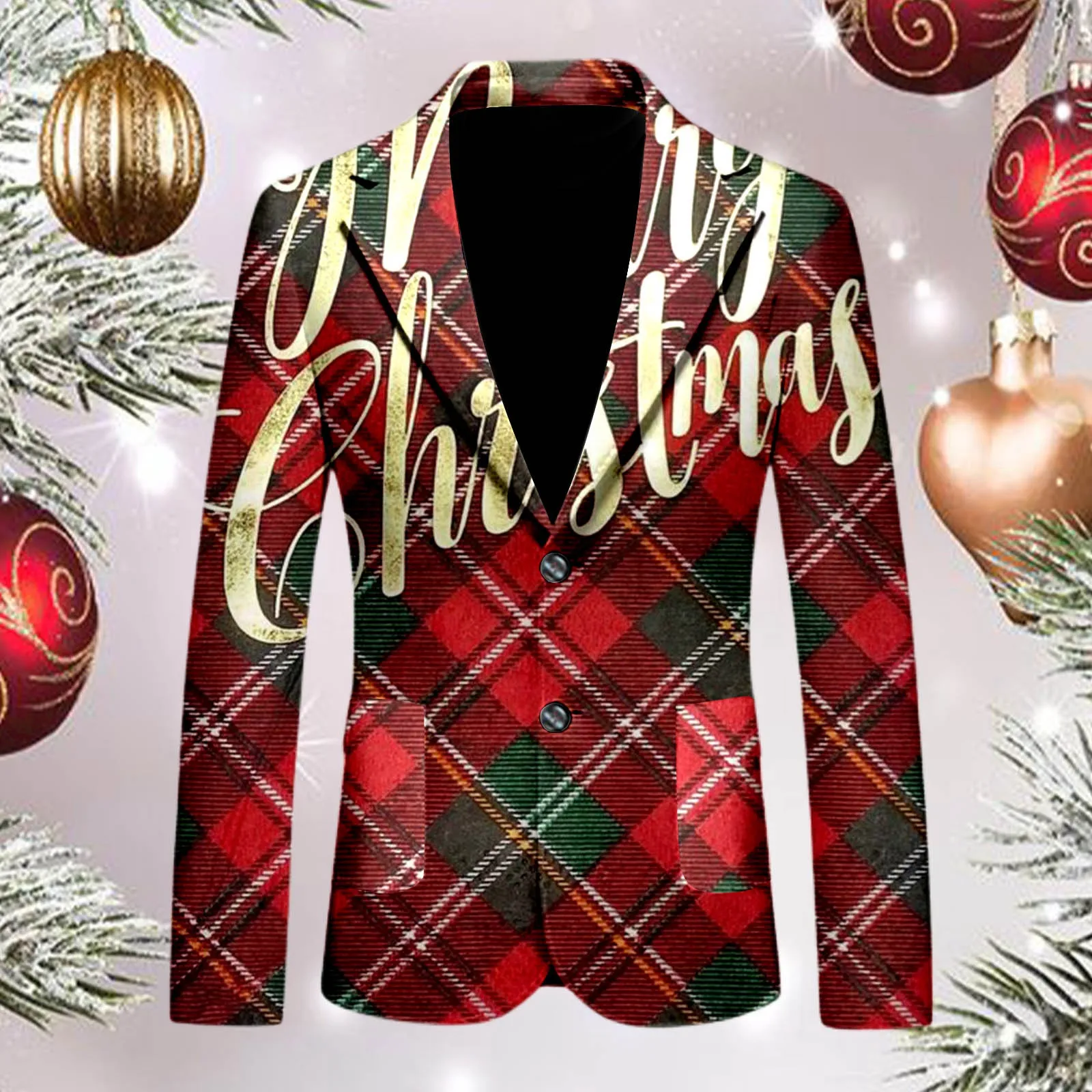 

Snowflake Elk Christmas Print Blazers Men's Loose Casual Suit Jacket Autumn And Winter Fashion Outerwear Long Sleeve Lapel Top