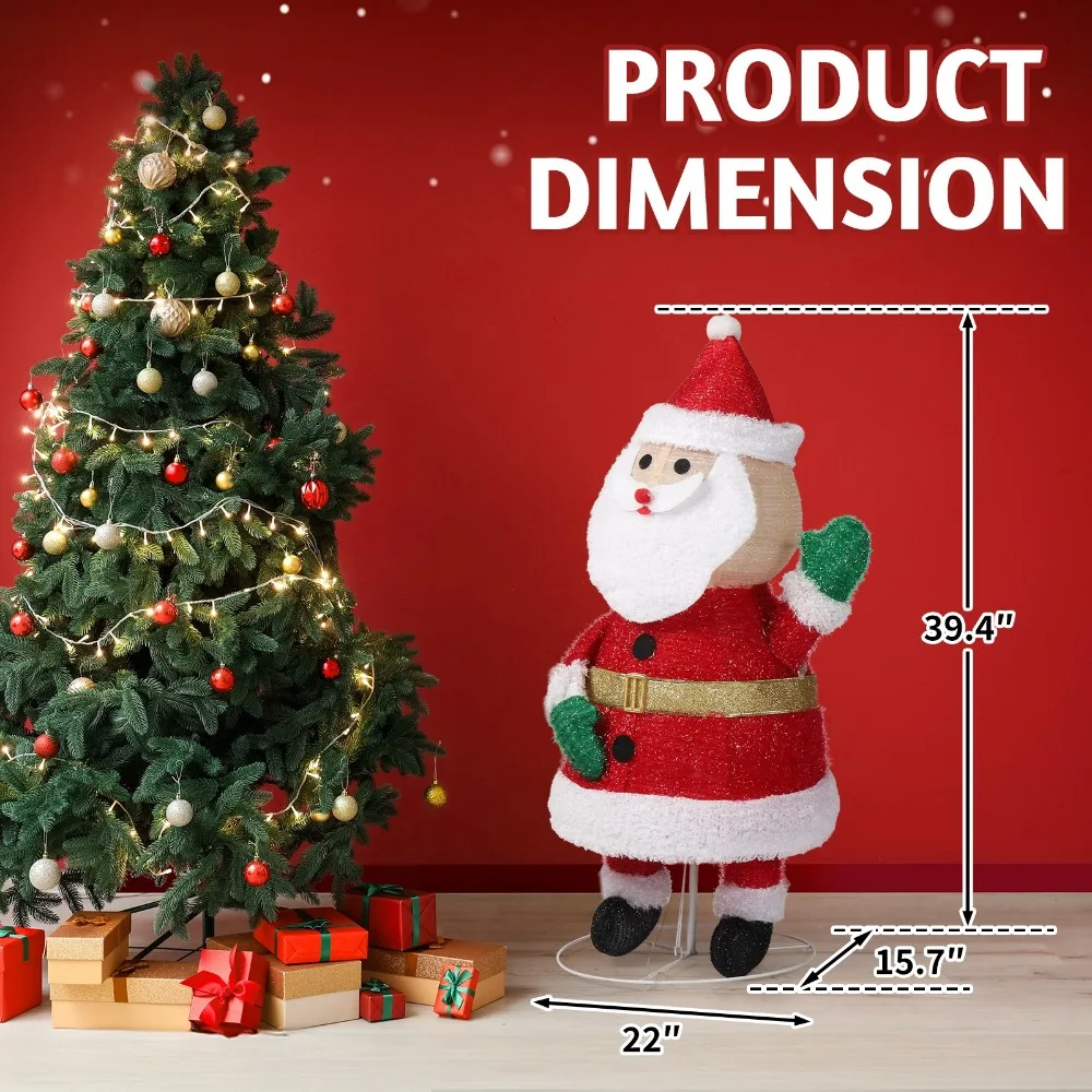 Lighted Santa Claus 3.3FT w/ Waving Hand for In/Outdoor Christmas Holiday Decor