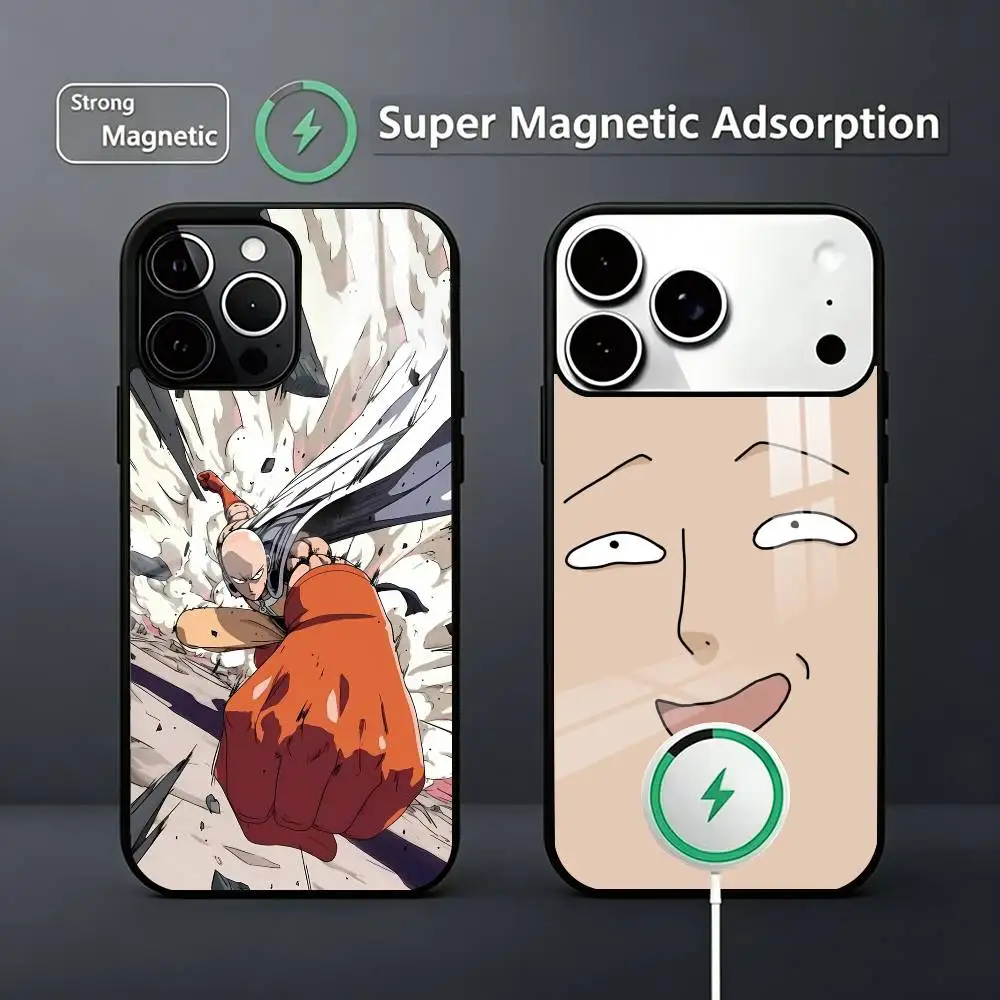 

One-Punch Man Saitama Phone Case For iPhone17,16,15,14,13,12,11 Plus,Pro Magnetic Supports Magnetic Wireless Charging