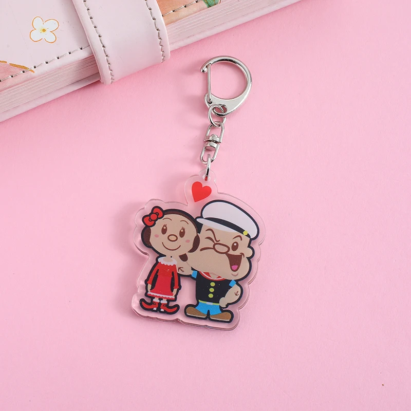 Popeye Sailor Anime Lilo and Stitch Pendant Keychains Holder Car Key Chain Key Ring Mobile Phone Bag Hanging Jewelry Gifts