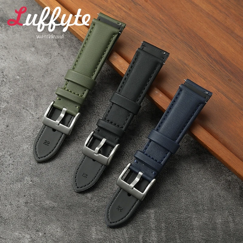Black Green Blue Premium Nylon Sailcloth Watch Strap 20mm 22mm Replacement Wristband Waterproof Quick Release Sport Wrist Band