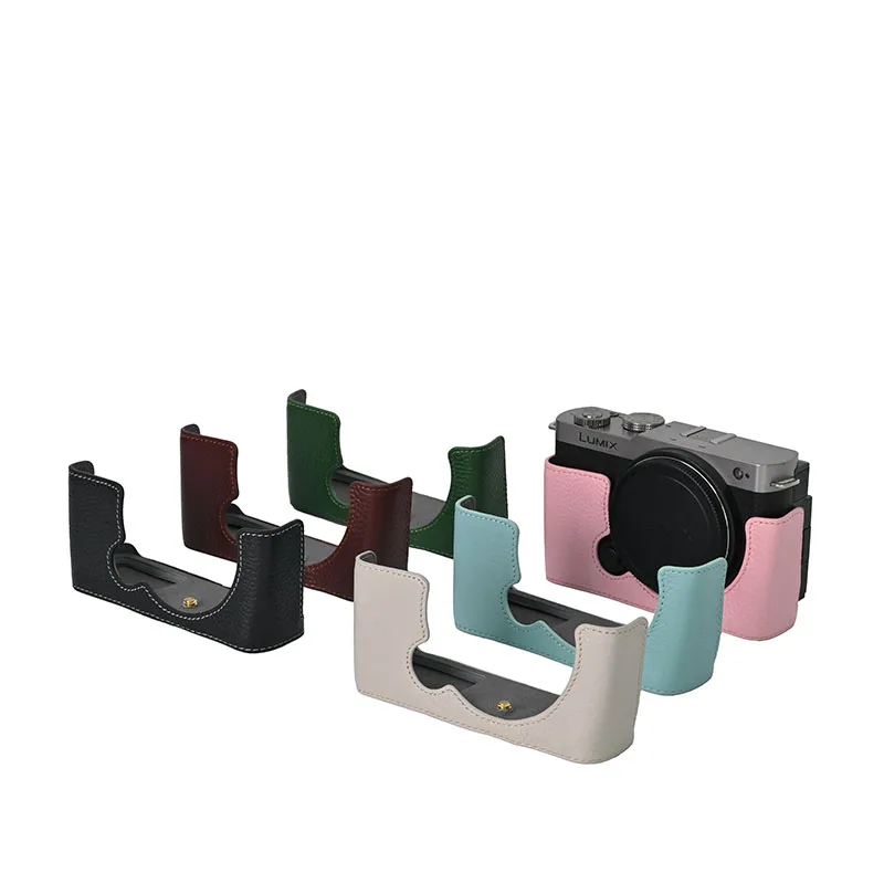 S9 รูปแบบลิ้นจี่กล้องหนังแท้ครึ่งตัวสําหรับ Panasonic Lumix S9 แบตเตอรี่เปิดฝาครอบด้านล่างแม่เหล็ก