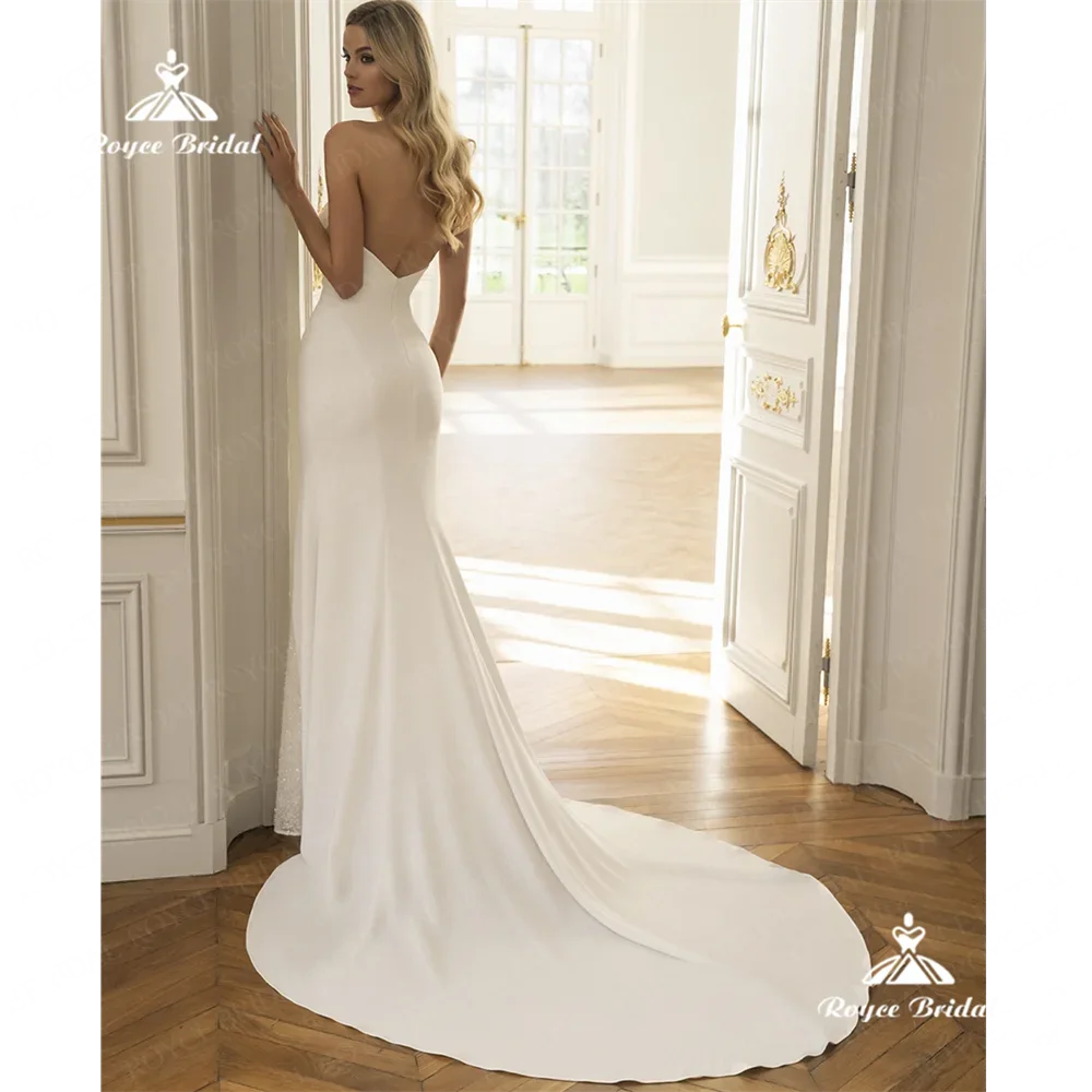 Roycebridal-Robe de Mariée Sirène en Satin Sans Bretelles, Tenue Éducative avec Traîne, 2025