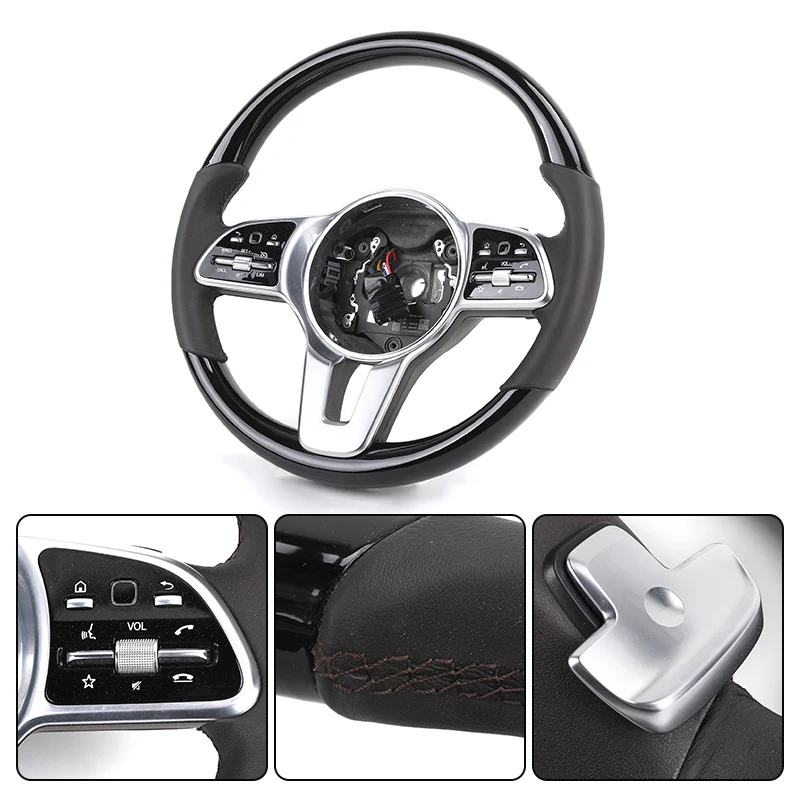 メルセデス・ベンツSクラスW222 W223 W247 W246 W242用カスタムボラントブラックピアノレザー限定木製ステアリングホイール