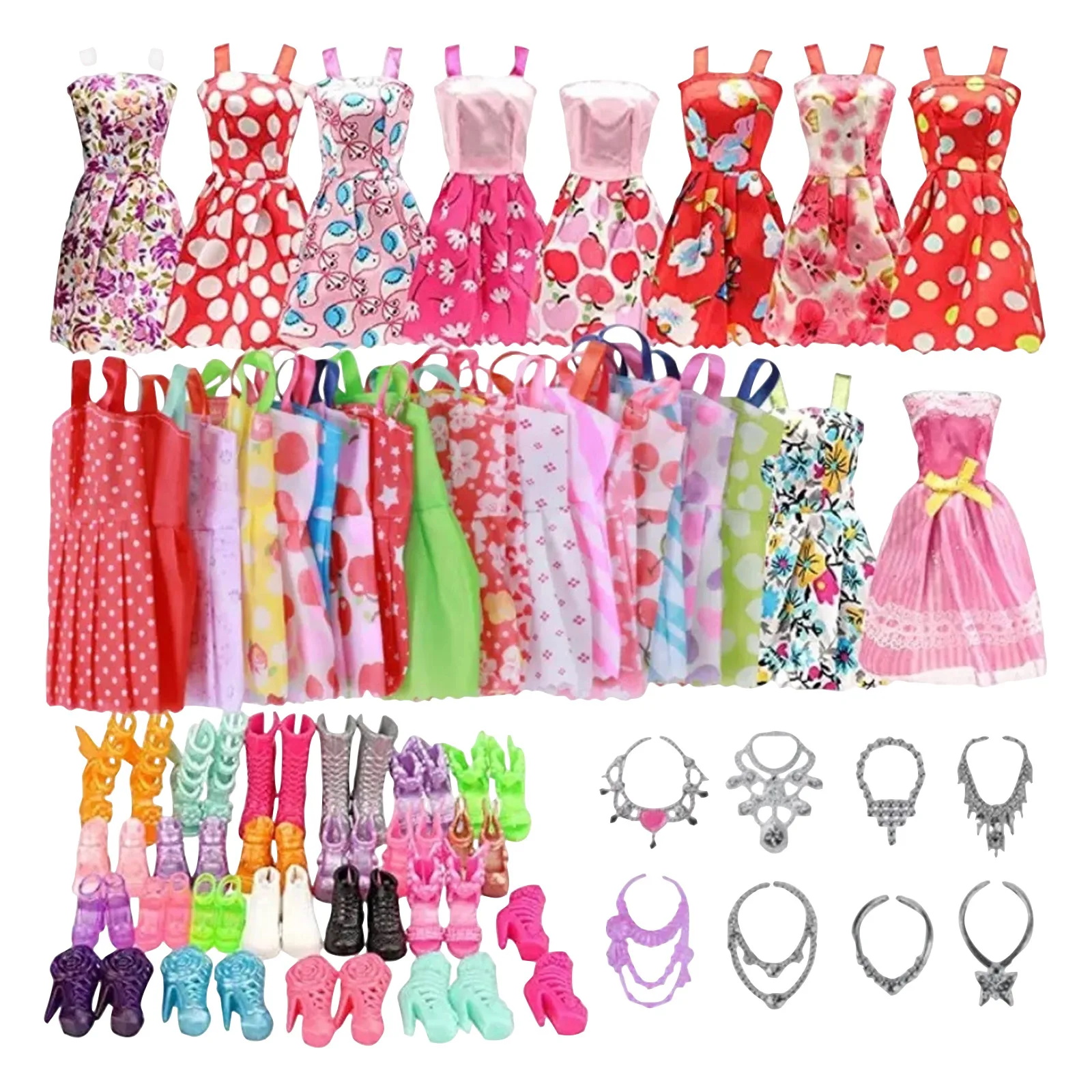 32 pcs Random Doll Clothes and Accessories 10pcs Fashion Dresses 22pcs Shoes Glasses Necklaces Handbag for Barbie Doll
