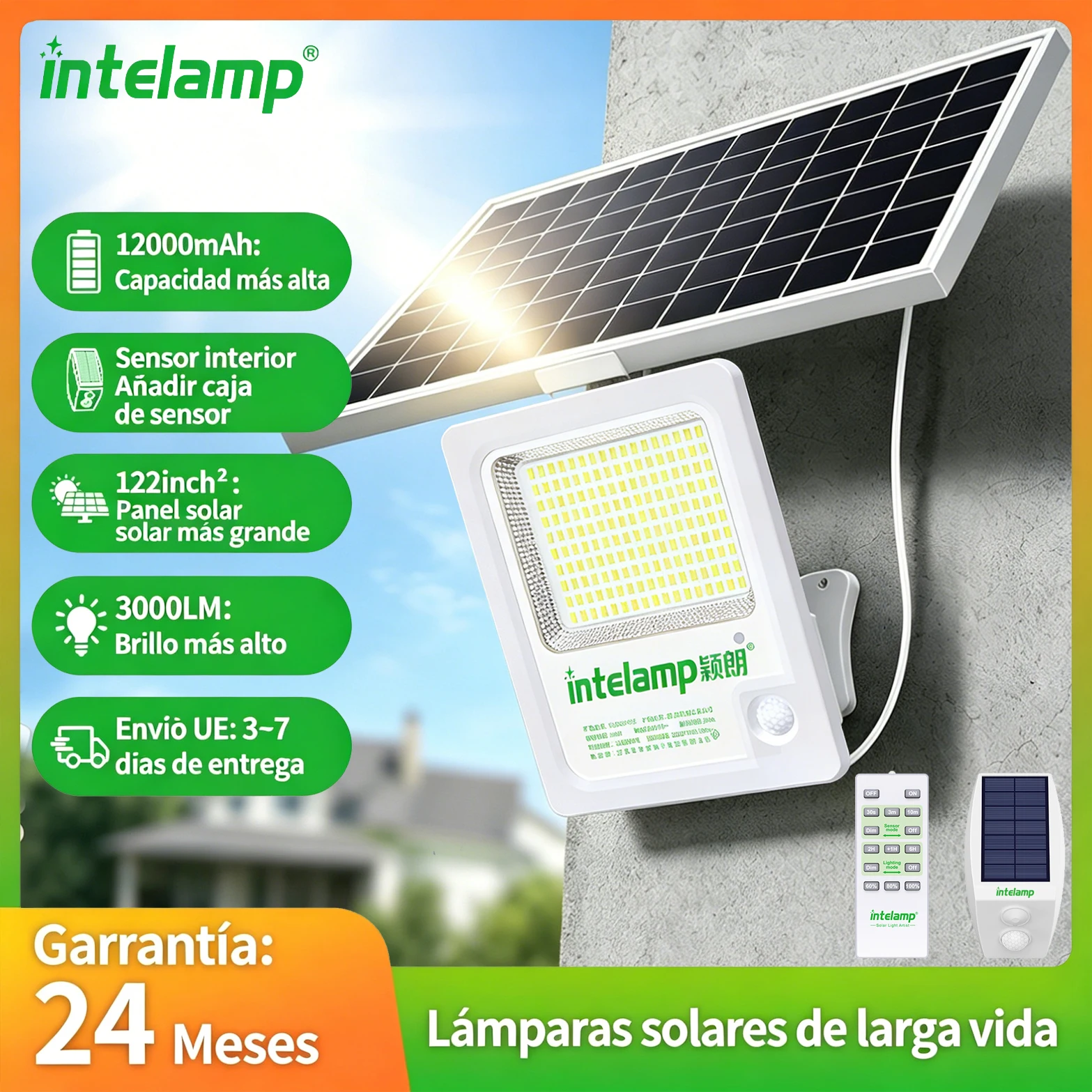 Lámparas Solares de 12000 mAh y 3000 LM para Exteriores,IP65,Panel Solar Grande,Sensores de Movimiento, Luces de Seguridad Solares para Jardín y Patio focos solares exteriores luces solares luces led exterior solares