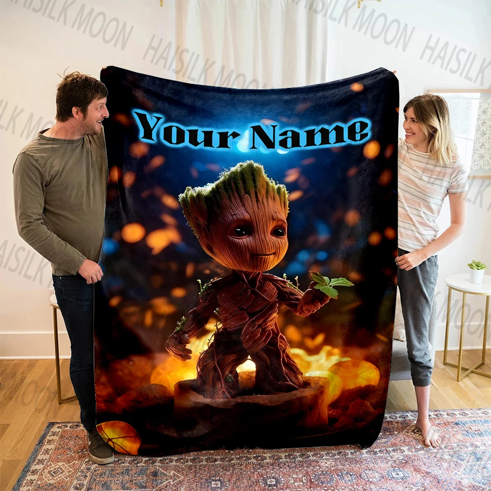 1PC Customized Name Marvel Groot Printed Blanket All Seasons Multi-purpose Blanket Suitable for Sofa, Camping, Travel, Car,Gifts