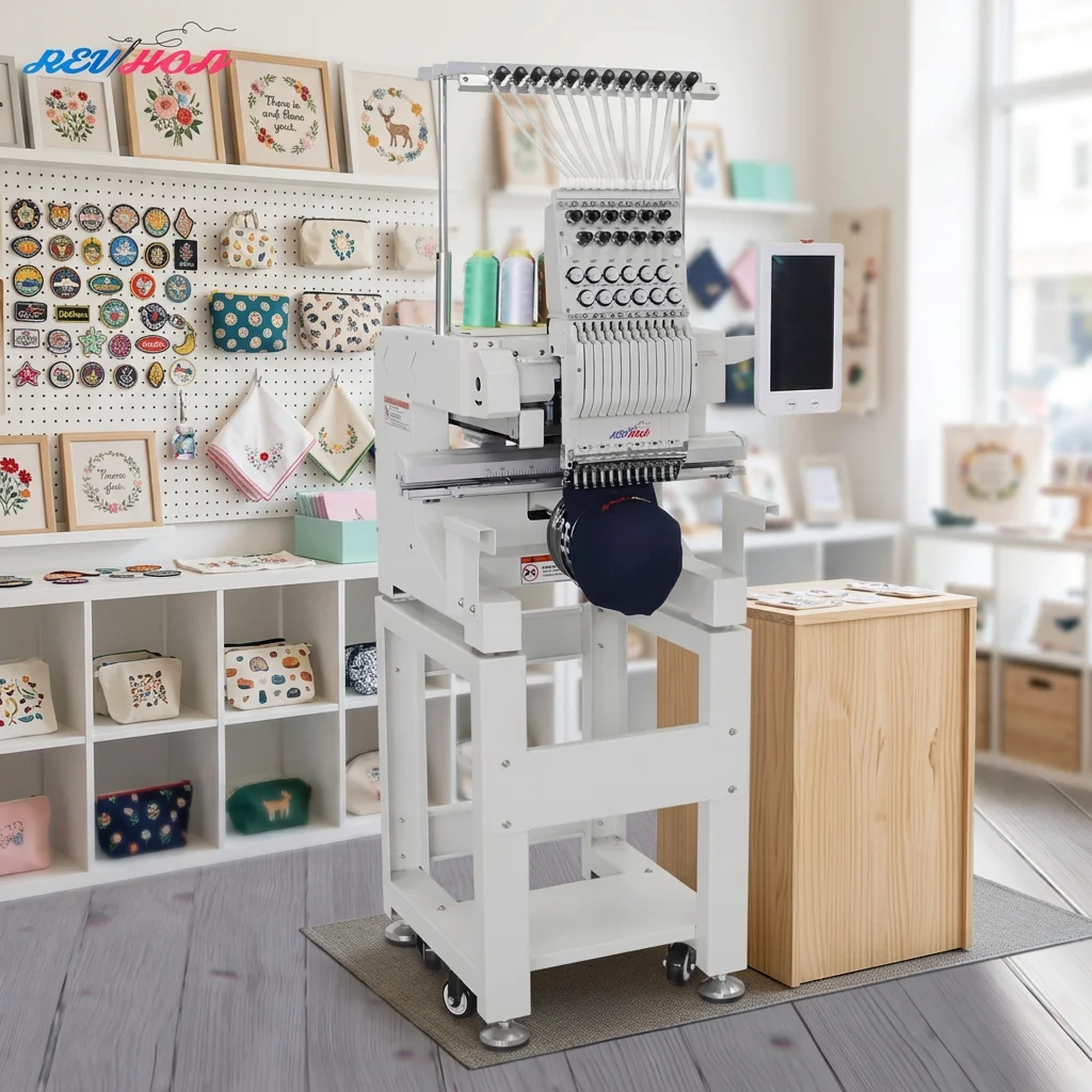 REVHON Single Head China Professional Factory 9/12 Needles Automatic Embroidery Machine Use for Hat Shoes T-shirt Clothes