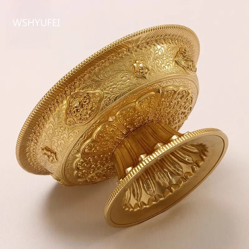 Tibetan Tantric Protector Cup Brass High Foot Carved Protective Cup Household Worship Cup Buddha Hall Water Supply Wine