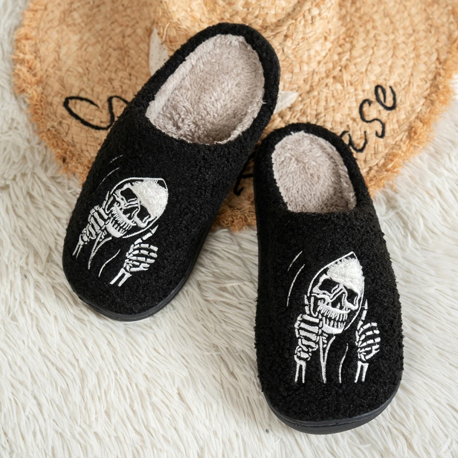 Funny Ghost Face Halloween Women Slippers Indoor Warm Soft Sole Comfort Bedroom Anti-slip Couple Shoes view 5