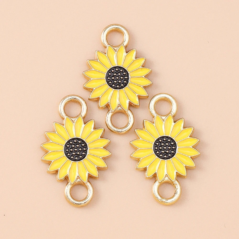 Leslie 10 Stück 13*21mm Emaille-Gänseblümchen-Anhänger mit Doppelloch für Schmuckherstellung, Blumen-Ohrringe, Armbänder, Halsketten, DIY – Detail 5