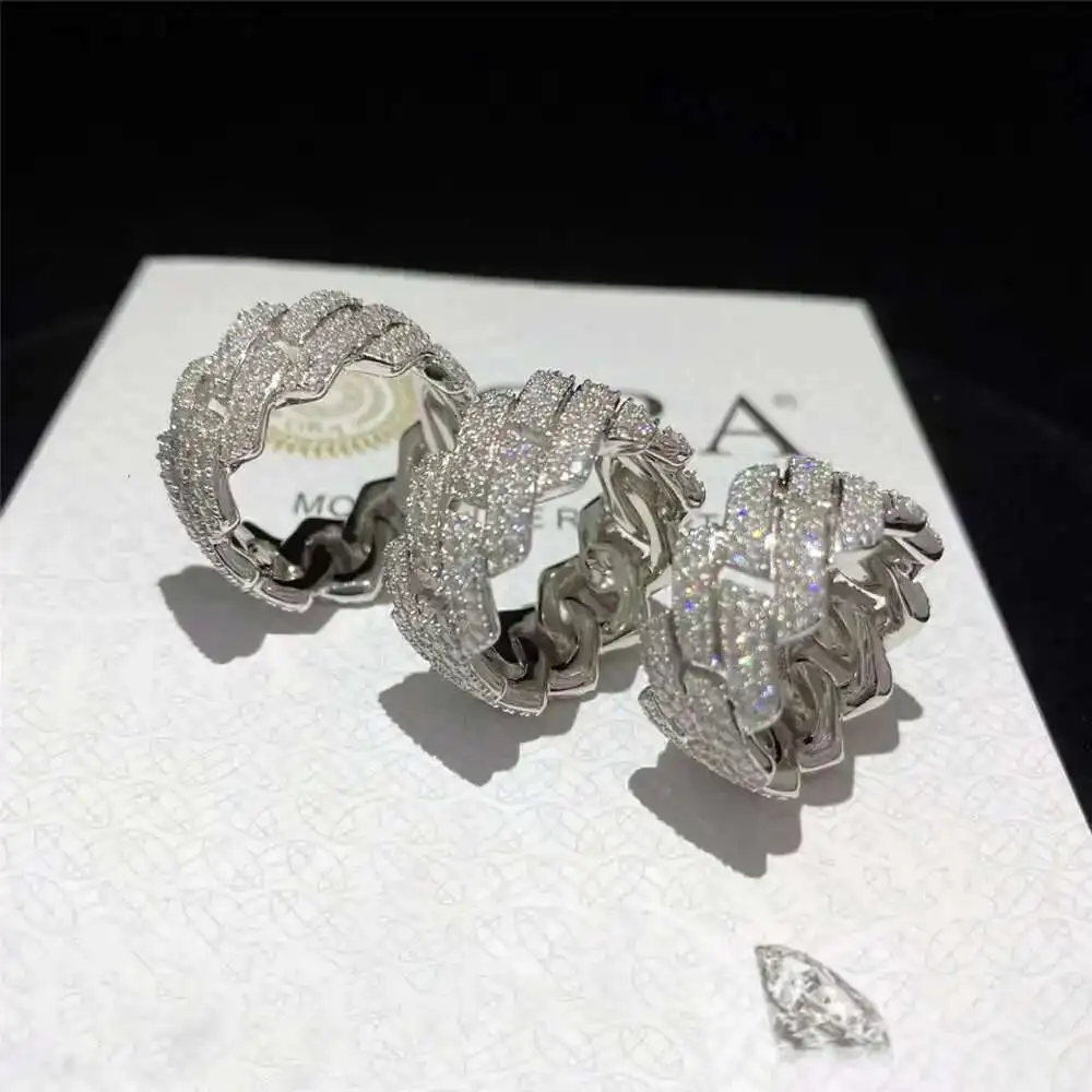 

Wholesale 925 Silver Plated Platinum Diamond Cuban Chain Ring for Men and Women 2023 New Simple Star Ring
