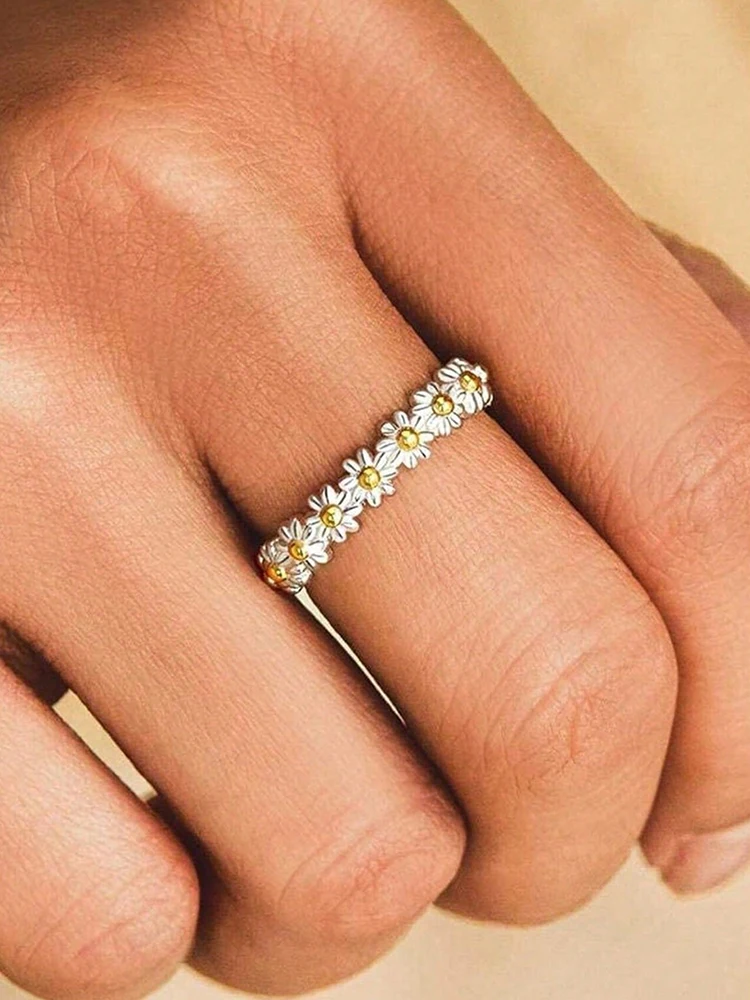 925 Sterling Silver Simplicity Classic Zircon Sweet Daisy Ring For Women Engagement Wedding Luxury High Quality Fine Jewelry