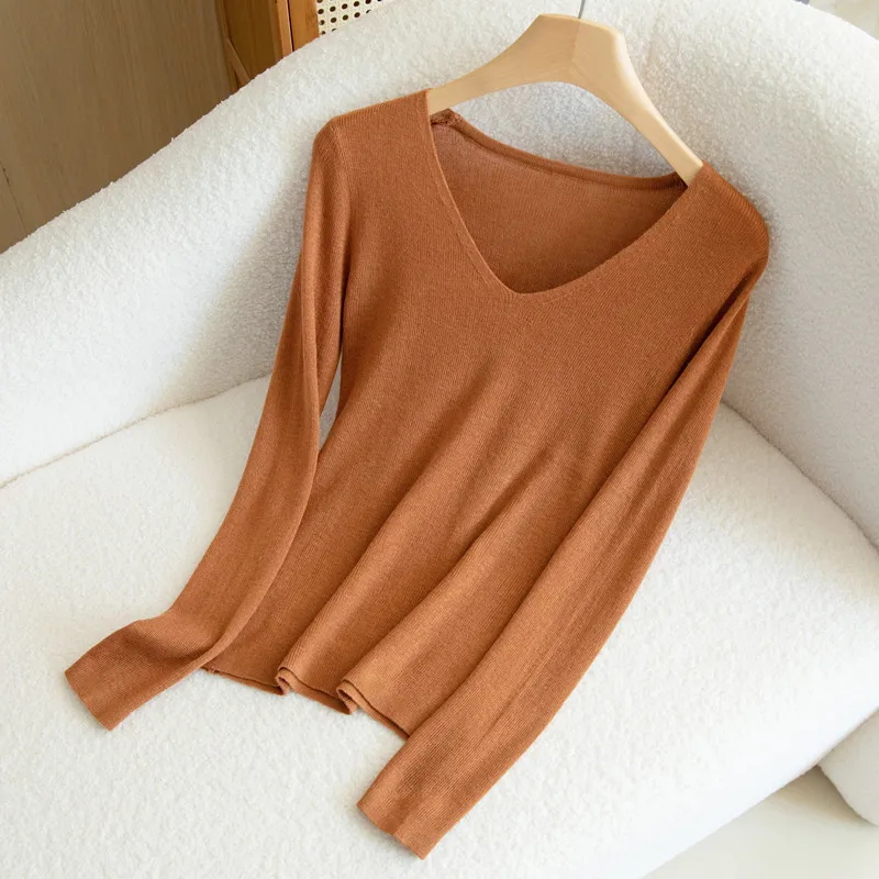 2023 New Cashmere Sweater Women V-Neck Autumn and Winter  Loose Pullover Solid Color Cashmere Sweater Women