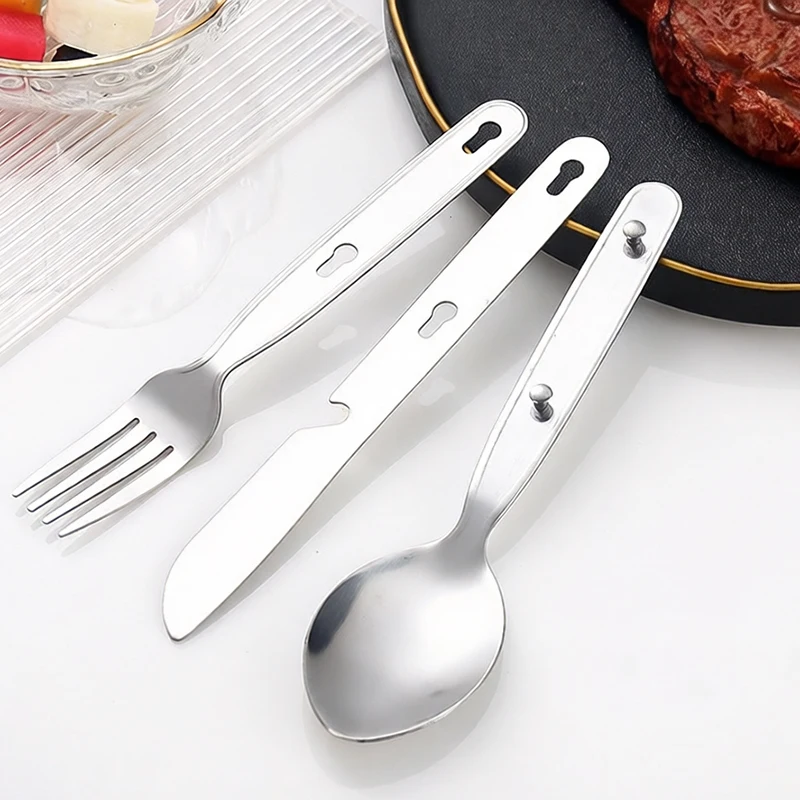 3pcs/set Folding Spoon Fork Knife 304 Stainless Steel Portable Pocket Tableware with Storage Box for Outdoor Camp Picnic Travel view 5