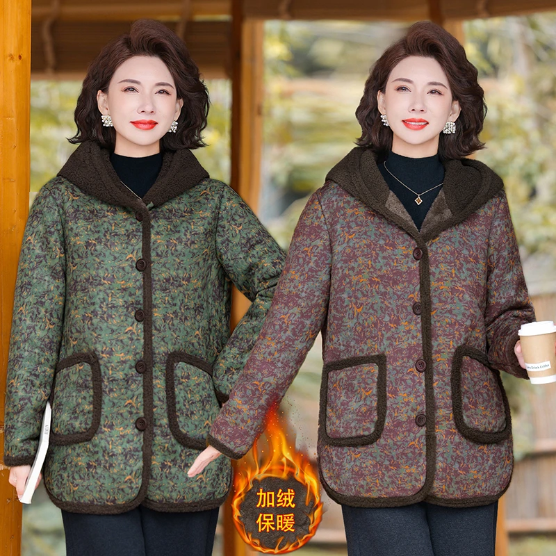 

Autumn Winter Women's Thickened Fleece Lined Corduroy Jacket Loose Fit Simple Design printing Slimming Top