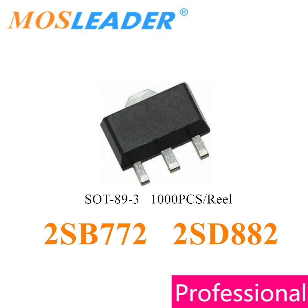 Mosleader 2SB772 2SD882 SOT89 1000PCS SOT-89-3 B772 D882 PNP NPN 3A 30V Made in China High quality Transistor