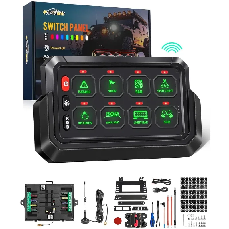 265 Ft Wireless RGB 8 Gang Switch Panel Universal Circuit Control Relay System Box Toggle Momentary Strobe Switch Pod w/