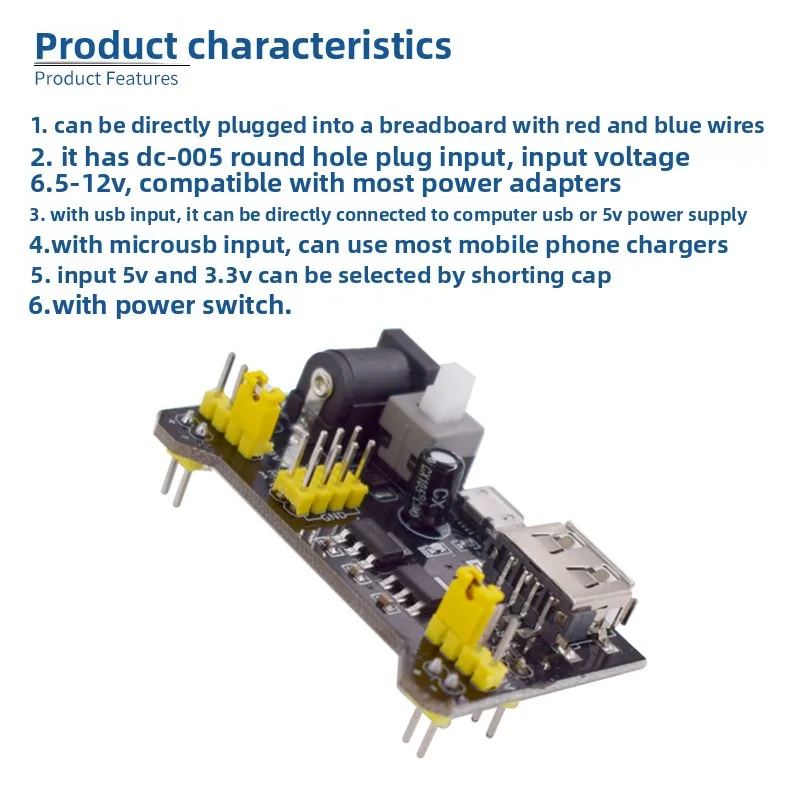 Dual USB Input MB-102 Breadboard Power Supply Module 3.3V 5V Compatible with USB MICRO