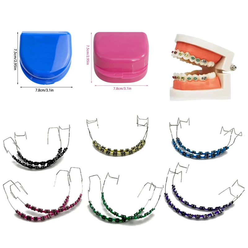 1 Pair Boxed Temporary Tooth Decoration With 4 Hook With Metal Wires Multicolour Metal Bracket Ligature Ties Dentist Material