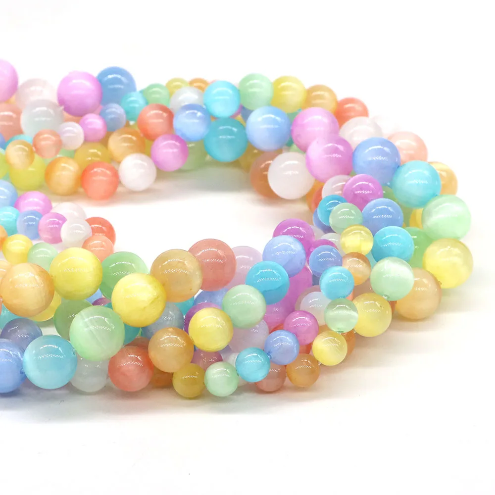 Natural Stones Dyed Color Multi Color Selenite Beads Round Loose Spacer Gypsum Bead for Jewelry Making DIY Bracelets Accessories