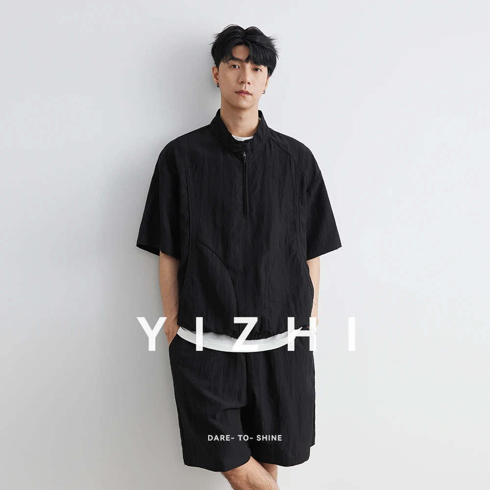 Fashion Men's Suit Lyocell Sun Protection Short Sleeve Short Sleeve Summer Leisure Outdoor Sports Loose Stand Collar Top Shorts