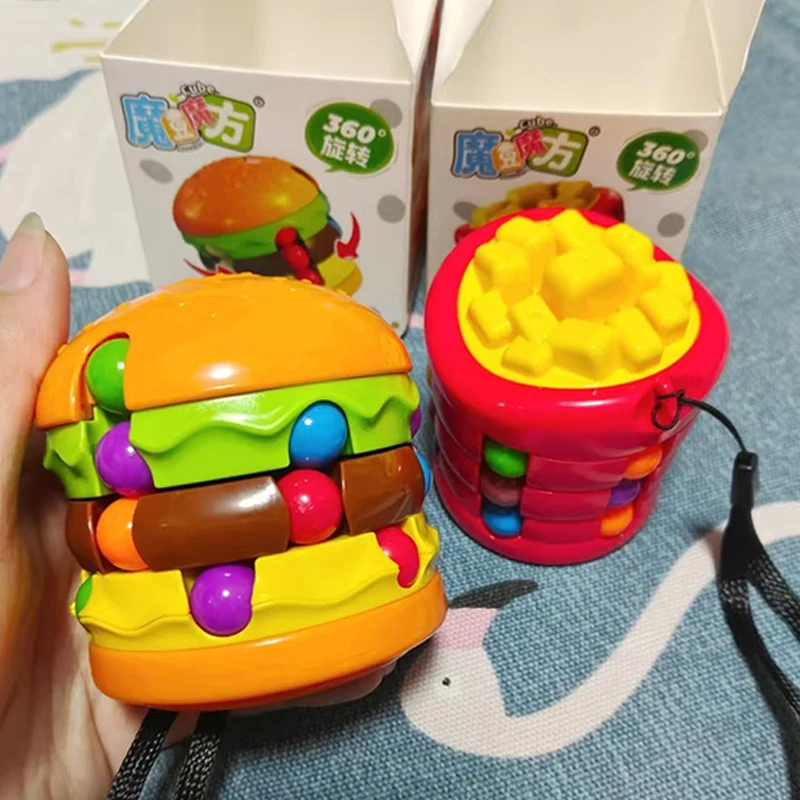 Hamburger French Fries Magic Rotating Beans Puzzle IQ Challenge Anxiety ADHD Toys Unique Gifts Teens Boys Girls Cubo Infinito